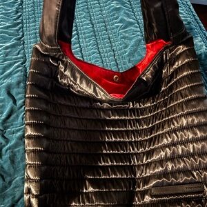 Tahari Quilted Black and Red Shoulder Bag